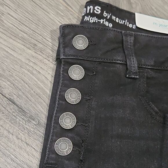 NWT Black M Jeans High Rise Button Raw Hem Flare Jeans - Picture 4 of 9